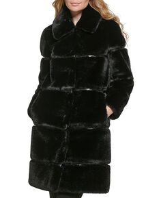 Женское пальто из искусственного меха с отделкой из искусственной кожи KARL LAGERFELD PARIS, черный