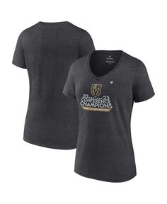 Женская футболка с v-образным вырезом и фирменным логотипом Heather Charcoal Vegas Golden Knights 2023 NHL Western Conference Champs Locker Room Fanatics