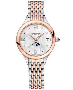 Женские швейцарские часы Balmain de Balmain с фазой луны и бриллиантами, двухцветный браслет из нержавеющей стали, 31 мм