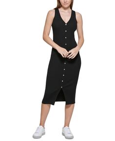 Миниатюрное платье миди в рубчик на пуговицах спереди Calvin Klein Jeans, черный