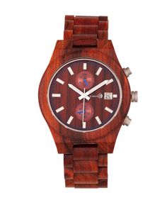 Часы Castillo с деревянным браслетом и датой, красные, 45 мм Earth Wood, красный