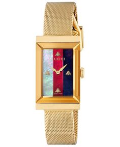 Женские швейцарские часы с G-образной оправой и золотистым PVD-покрытием из нержавеющей стали с сетчатым браслетом, 21x34 мм Gucci