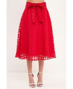 Женская расклешенная юбка-миди в клетку из органзы English Factory, красный