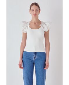 Женская рубашка с рюшами из органзы и вязаный верх endless rose, белый