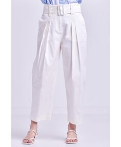 Женские широкие брюки с высокой талией и поясом English Factory, белый
