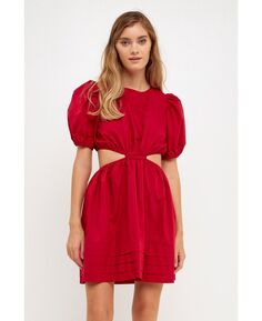 Женское мини-платье со складками и вырезом English Factory, красный