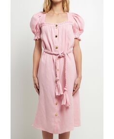 Женское льняное платье с галстуком English Factory, розовый