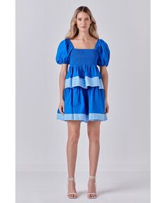 Женское ярусное мини-платье со сборками в стиле колор-блок English Factory