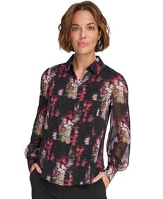 Женская блузка на пуговицах с принтом DKNY