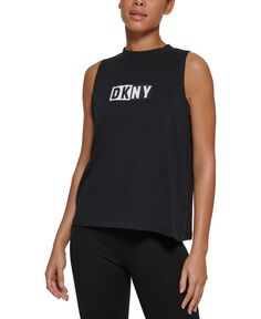 Спортивная женская двухцветная майка с логотипом и принтом DKNY, черный