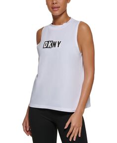 Спортивная женская двухцветная майка с логотипом и принтом DKNY, белый