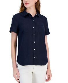 Женская льняная рубашка с карманами и логотипом Tommy Hilfiger