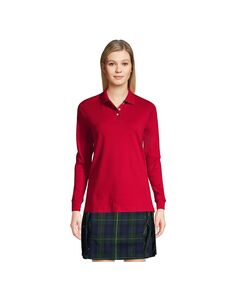 Женская рубашка поло с интерлоком и длинными рукавами для школьной формы Lands&apos; End, красный