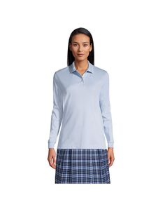 Женская рубашка поло с интерлоком и длинными рукавами для школьной формы Lands&apos; End, синий