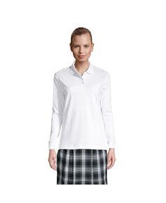 Женская рубашка поло с интерлоком и длинными рукавами для школьной формы Lands&apos; End, белый