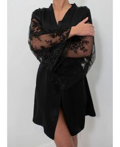 Женский шелковый короткий халат с широкими рукавами из бисера - Коллекция Silk Le Laurier Bridal