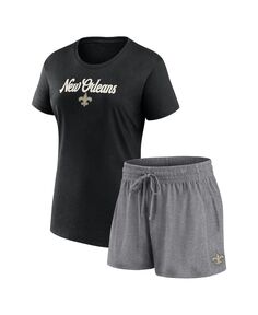 Женский комплект из черной футболки и шорт с надписью «Heather Charcoal New Orleans Saints Script» Fanatics