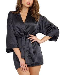Атласный халат и сорочка, ночная рубашка, комплект нижнего белья из 2 предметов Dreamgirl, черный