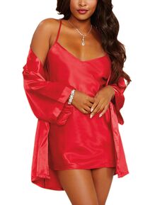Атласный халат и сорочка, ночная рубашка, комплект нижнего белья из 2 предметов Dreamgirl, красный