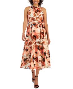 Женское платье миди с лямкой на шее Ann Klein с цветочным принтом Anne Klein