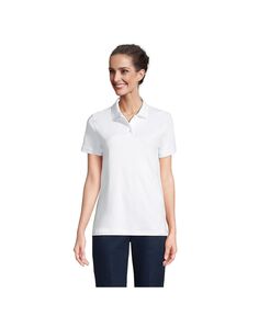 Женская рубашка поло с короткими рукавами и интерлоком для школьной формы Lands&apos; End, белый