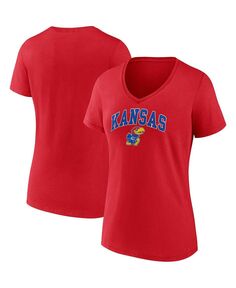 Женская красная футболка с v-образным вырезом и фирменным логотипом Kansas Jayhawks Evergreen Campus Fanatics, красный