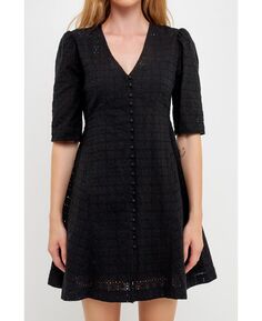 Женское кружевное платье вышивки English Factory, черный