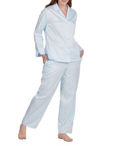 Женские 2 шт. Полосатый пижамный комплект с зубчатым воротником Miss Elaine, синий