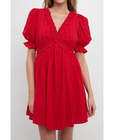 Женское мини-платье с пышными рукавами и двойными рюшами Free the Roses, красный