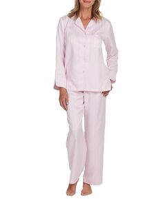 Женские 2 шт. Полосатый пижамный комплект с зубчатым воротником Miss Elaine, розовый