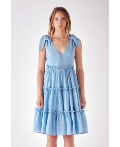 Женское трехуровневое мини-платье с завязками на плечах Free the Roses, синий