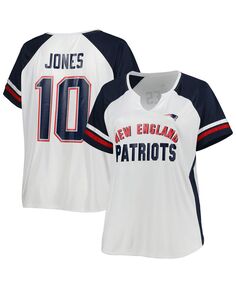 Женская белая футболка Mac Jones New England Patriots размера плюс с вырезом в горловине Profile, белый