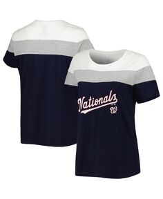Женская темно-синяя футболка с цветными блоками размера «Heather Grey Washington Nationals» Profile