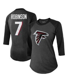 Женская футболка Bijan Robinson Black Atlanta Falcons с рукавом 3/4, футболка Tri-Blend с именем и номером игрока Majestic, черный