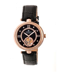 Автоматические часы Stella из розового золота, черные кожаные часы, 39 мм Empress, черный