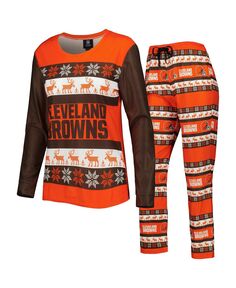 Женский оранжевый пижамный комплект Cleveland Browns Holiday Ugly Pajama Set FOCO