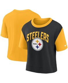 Женская золотисто-черная модная футболка Pittsburgh Steelers High Hip Fashion Nike