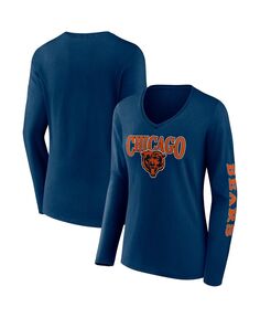 Женская темно-синяя футболка с длинным рукавом и v-образным вырезом с надписью Chicago Bears Fanatics, темно-синий