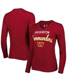 Женская бордовая футболка Washington Commanders Post Season с длинным рукавом и v-образным вырезом G-III 4Her by Carl Banks