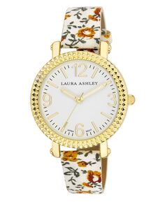 Женские часы с белым цветочным ремешком и рифленым безелем Laura Ashley