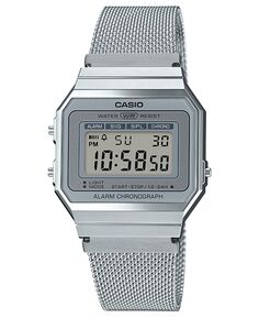 Унисекс цифровые часы-браслет из нержавеющей стали с сеткой 35,5 мм Casio, серебро