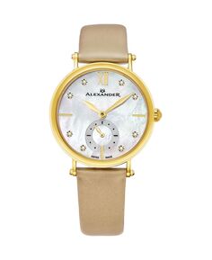 Часы Alexander AD201-02, женские кварцевые часы с малой секундной стрелкой, корпус из нержавеющей стали цвета желтого золота на золотом атласном ремешке Stuhrling