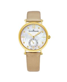 Alexander Watch A201-02, женские кварцевые часы с малой секундной стрелкой, корпус из нержавеющей стали цвета желтого золота на золотом атласном ремешке Stuhrling