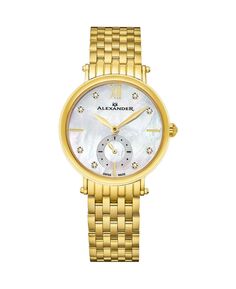 Часы Alexander AD201B-02, женские кварцевые часы с малой секундной стрелкой, корпус из нержавеющей стали цвета желтого золота и браслет из нержавеющей стали цвета желтого золота Stuhrling, золотой