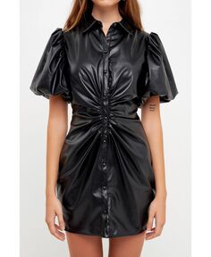 Женское мини-платье из искусственной кожи с застежкой на пуговицы endless rose, черный