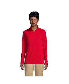 Женский легкий флисовый пуловер с молнией на четверть для школьной формы Lands&apos; End, красный