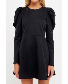Женское мини-платье с длинными рукавами-фонариками English Factory, черный