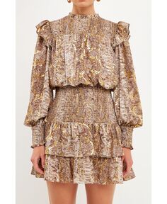 Женское мини-платье с текстурой животных endless rose, золотой