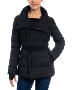 Женское компактное пуховое пальто стрейч с асимметричным поясом и поясом Michael Kors, черный