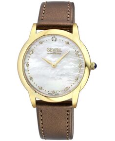 Женские часы Airolo швейцарские кварцевые коричневые кожаные 36 мм Gevril, коричневый